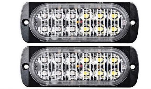 2 X Amber+white 12 Led Recovery Strobe Grill Breakdown Flashing Light Lamp