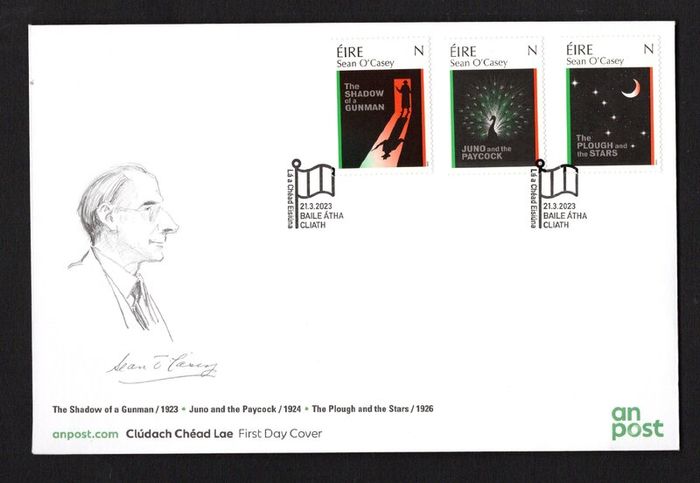 2023 Ireland Sean O'Casey Three Dublin Plays Commemorative Stamps An Post First Day Cover (FDC)