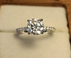 Rhodium Plated Sterling Silver 2 ct Moissanite Solitaire Ring with Accents