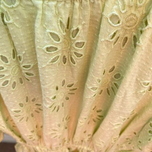 Zara Lime Green Openwork Embroidered Eyelet Wrap Mini Dress Puff Sleeve