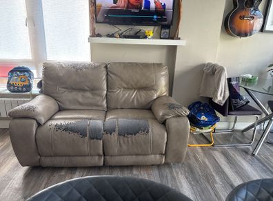 Grey 2 seater faux leather couch with recline