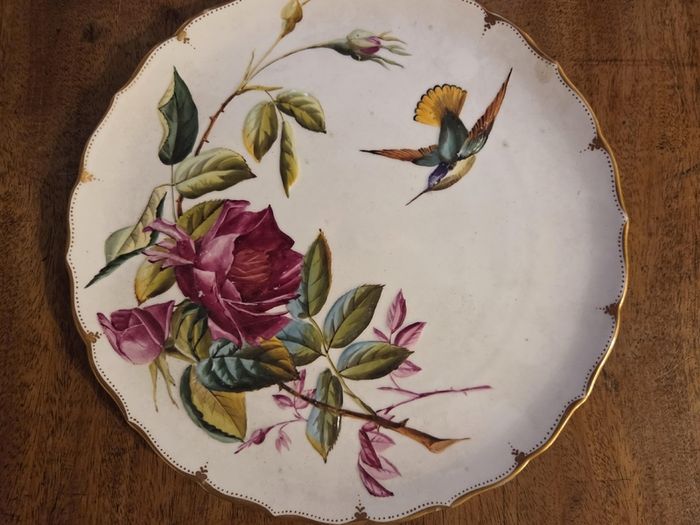 Beautiful Antique Hand Painted China Set Hummingbird Wall Plaques / Plates