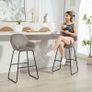 2-Pack Bar Stools, Fabric-upholstered Barstools with Foam Padding, Padded Stools with Metal Legs, Gray Image 3