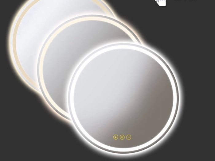 500mm Round Bathroom LED Mirror Illuminated Backlit Bathroom Circle Mirror with LED Lights for Wall Touch Switch Demister 3 LED Light Color Dimmable