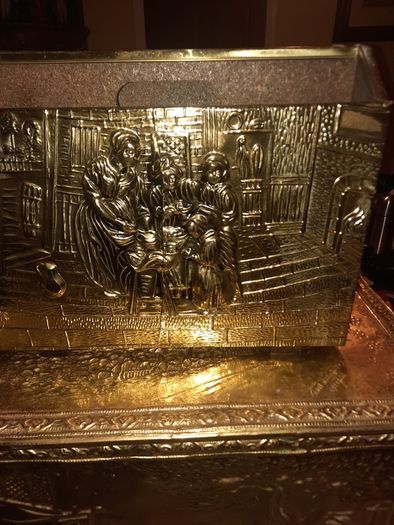 vintage brass log box and magazine rack