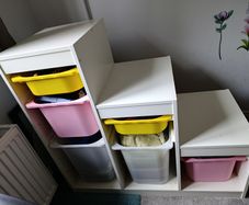 IKEA Storage frame with plastic containers
