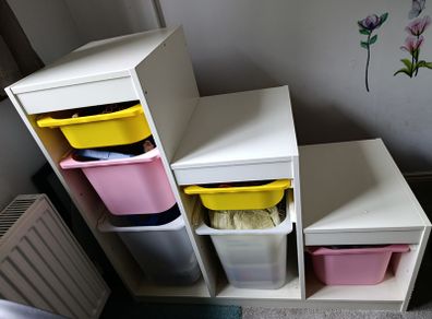 IKEA Storage frame with plastic containers