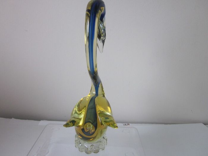Murano / Venetian Blue & Amber  Sommerso Glass Swan / Duck Figurine