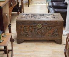 Large Chinese Carved Camphorwood Chest / Blanket Box