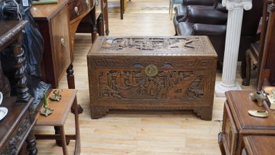 Large Chinese Carved Camphorwood Chest / Blanket Box
