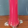 Fabulous Vintage Retro Mid-Century-Modern Art Glass Hand-Blown Very Tall Cased Red Stem Vase with a Clear Glass Four-Lobed Elephant Foot, and Opaque White Interior, circa 1960, Most Likely Murano or Japanese Image 2