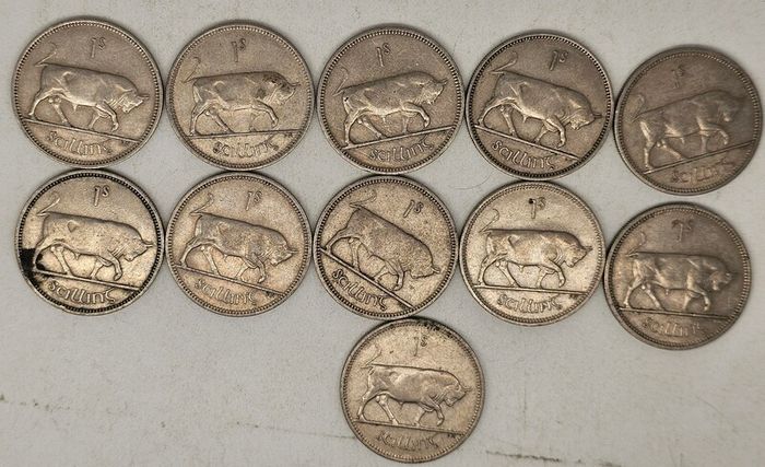 Ireland 1951-1968 Shilling Coin Lot Mixed Date and Condition 11 Coins