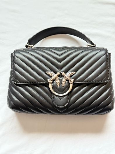 Pinko Love Bag Black Chevron Leather Shoulder Bag Original + Dust Bag