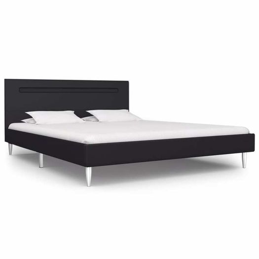 Bed Frame with LED Black Fabric 135x190 cm