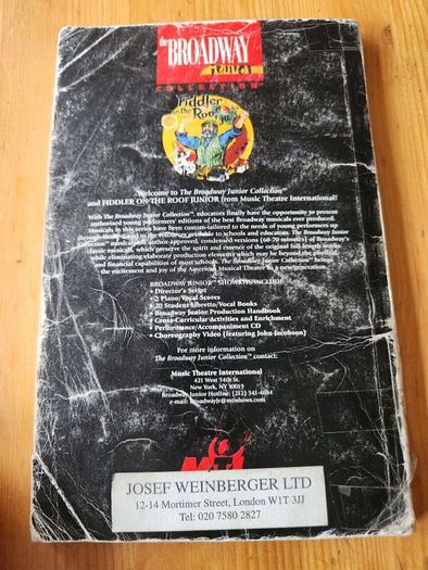 Fiddler On The  Roof. The Broadway Junior Collection.  Libretto/ Vocal Book. Large Volume Paperback In  Fair Condition.