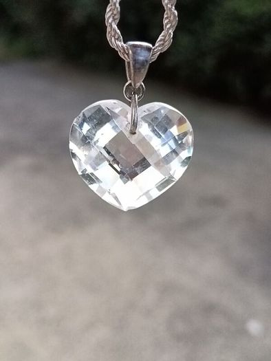Stunning Large Cubic Zirconia Love Heart on Heavy Sterling Silver Chain