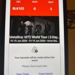 Metallica M72 Dublin two Seating Tickets for both shows