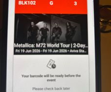 Metallica M72 Two Seat Tickets Dublin tickets