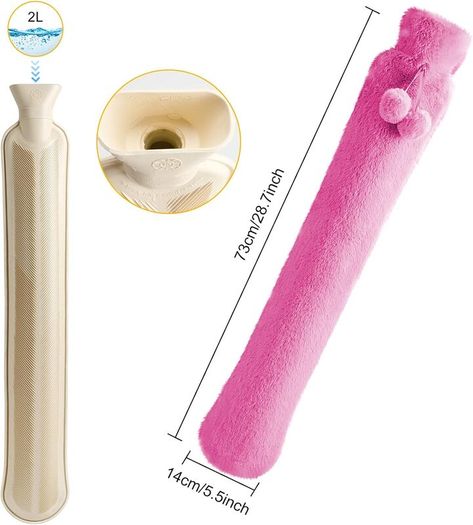 Long Hot Water Bottle, 2L Hot Water Bottle with Soft Plush Cover, Extra Long Hot Water Bag for Neck, Waist, Back, Legs,Shoulder, Warm Gift for Women Men Kids
