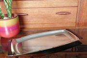 Vintage DKF Lundtofte Danish Stainless Steel Serving Dish Teak Handles