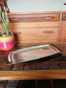 Vintage DKF Lundtofte Danish Stainless Steel Serving Dish Teak Handles