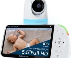 Babysense Full HD Split-Screen Baby Monitor with 1 PTZ Camera, Two-Way Talk, 6-Color Night Light, 5000mAh Battery, Long Range, 4x Zoom, and Crystal-Clear Audio