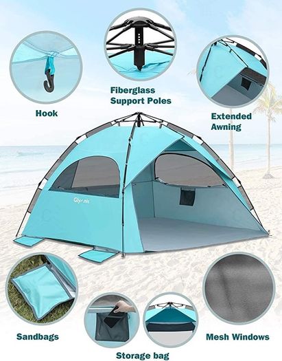 Beach Tent 4-6 Person Pop Up Beach Tent Large Hydraulic Automatic Portable Sun Shade Shelter (FREE SHIPPING)