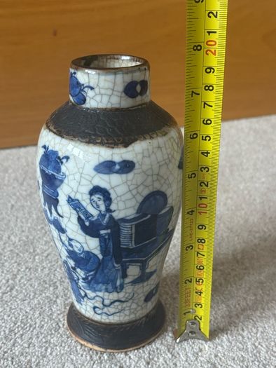 Antique Blue White Chinese Crackle Glaze Vase Brown Chenghua Nian Zhi Mark