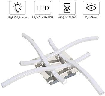LED Ceiling Light, Elegant Curved Design 4 Built-in LED Boards, 28W Cool White Light 6000K,Modern Ceiling Fixture for Living Rooms, Kitchen Hallway and Bedroom,2000 Lumens