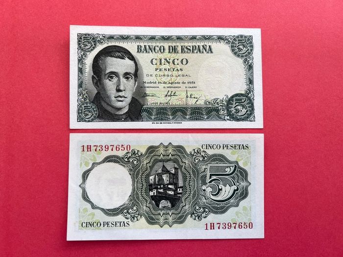 Spain  5. Pesetas. 1951  Pick  140a. UNC