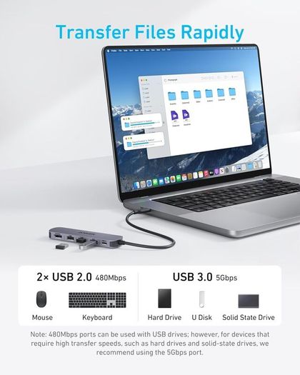 USB C Hub, 5-in-1 USB Hub for Laptops, 4K HDMI Multiport Adapter with 90W Max Power Delivery, USBC & USBA Data Ports USB C Dongle, Compact for MacBook, Dell, and More