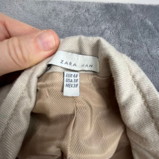 Zara Man Utility Blazer Jacket 48 Beige - Linen Blend- Military Chore Style