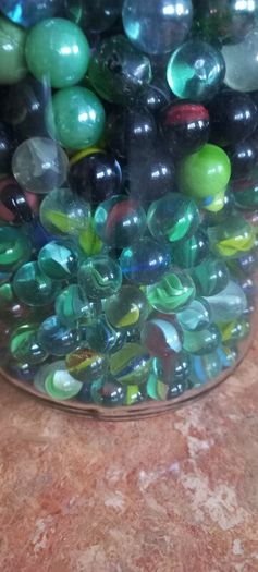 Antique collection of old marbles in large clip sealed jar it's full to the top loft find from very old house in France Beautiful