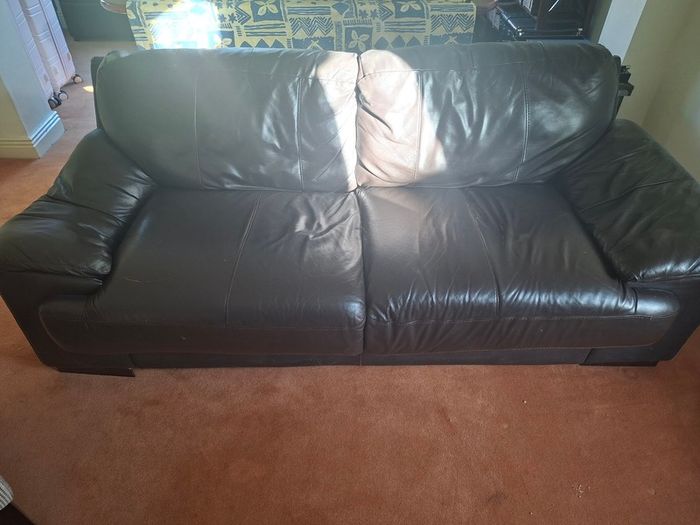 Chocolate Brown Leather Sofas x 3 & Chair
