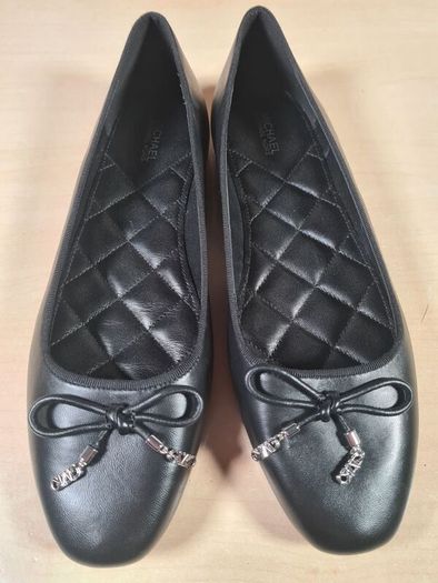 Womens Michael Kors Nori Flat Black Leather Ballet Pumps Slip On Shoes Size Uk 8 Eu 40-41 Brand New In Box