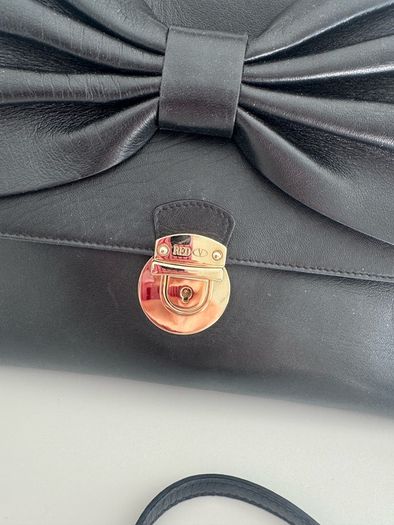 RED V Valentino genuine black leather crossbody bag with large bow and pink interior lining