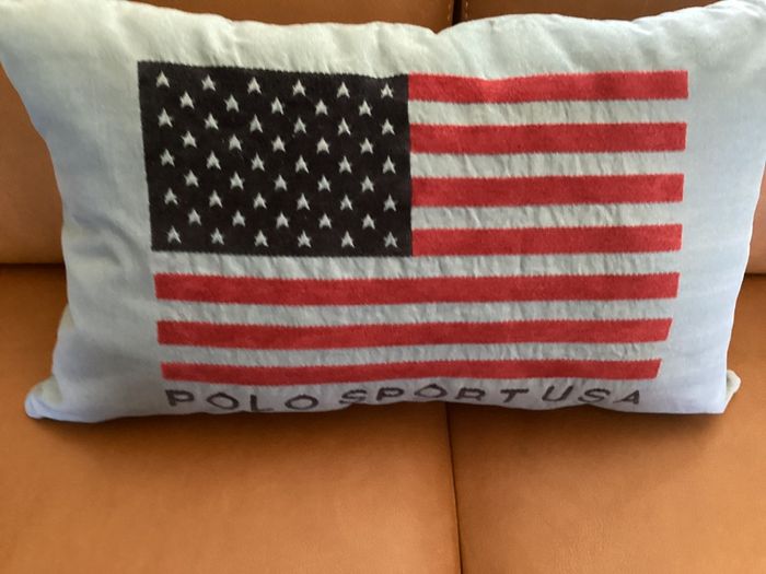Vintage Polo Sport Ralph Lauren Flag Pillow Cover 25x15 Oversized Lumbar Woven Jacquard Intarsia Americana Throw Pillow 1990s