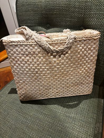 Capelli Straworld Straw Art Bag - Embellished with Shells, Beach Material, Flip Floos etc - see photos