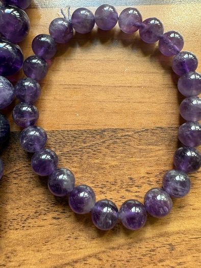 Beautiful Amethyst Protection Smooth Round Gemstone Beads with sterling silver necklace and bracelet  Stamped