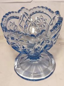 Decorative Vintage Small Blue Glass Footed Bowl, Tealight Candle Holde