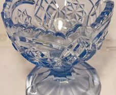 Decorative Vintage Small Blue Glass Footed Bowl, Tealight Candle Holde