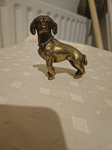 Vintage Solid Brass Dachshund Figurine Miniature Sausage Dog Paperweight