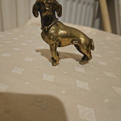 Vintage Solid Brass Dachshund Figurine Miniature Sausage Dog Paperweight