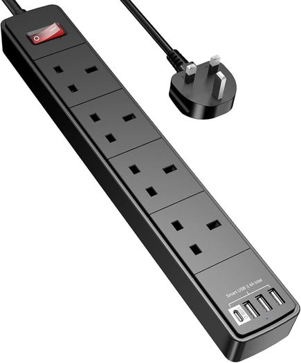 4 Socket Compact Surge USB Extension Lead