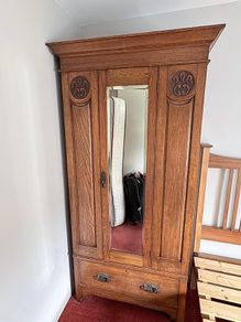 Edwardian Mahogany Wardrobe with Mirror & Linen Drawer