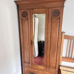 Edwardian Mahogany Wardrobe with Mirror & Linen Drawer