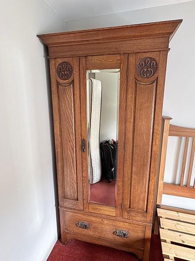 Edwardian Mahogany Wardrobe with Mirror & Linen Drawer