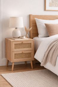BRAND NEW + SEALED Birlea "Croxley" Rattan Bedside Drawers/Side Table