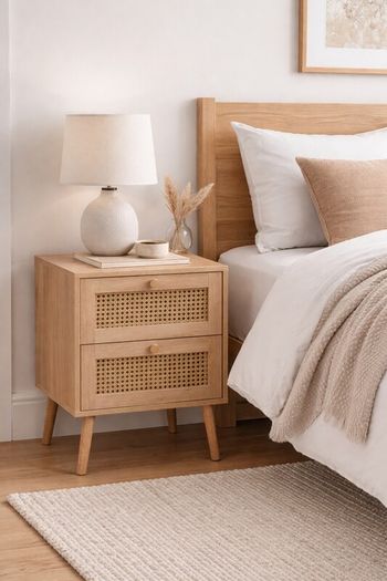 BRAND NEW + SEALED Birlea "Croxley" Rattan Bedside Drawers/Side Table