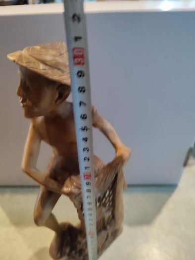 VINTAGE Fisherman with fish / Handmade wooden statue / Indonesian wood